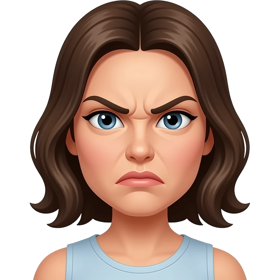A woman's flushed and angry face, beauty model emoji
