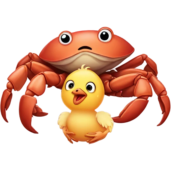 sea crab hugging baby chicken ￼ emoji