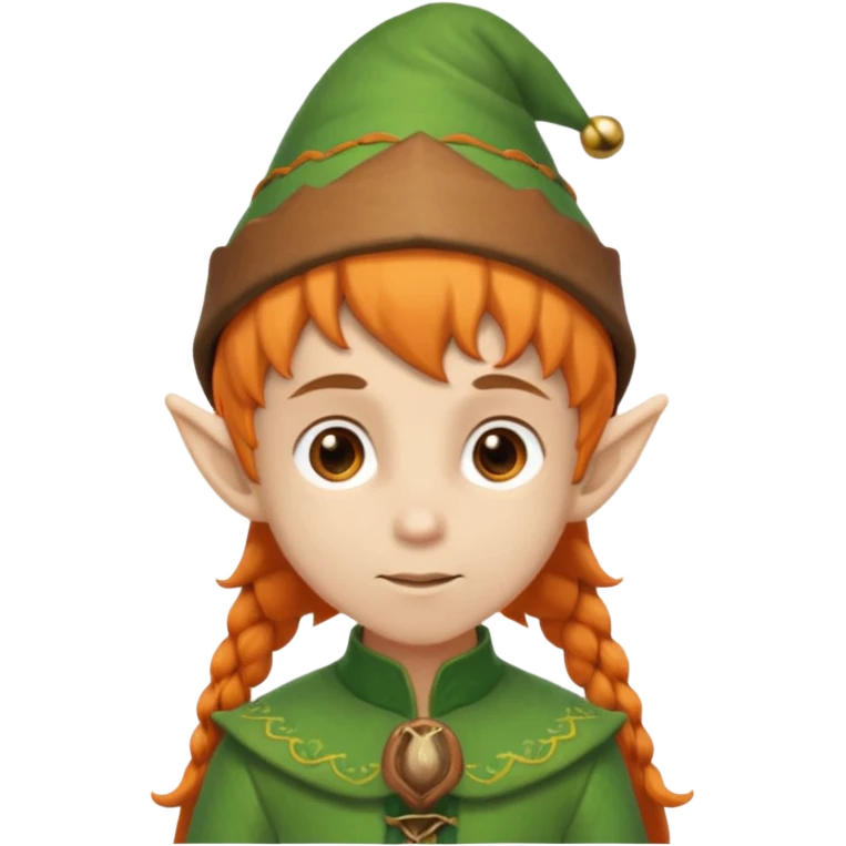 Elf boy with orange ponytail and acorn hat emoji