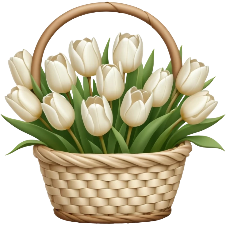 Beige basket with white tulips aesthetic  emoji