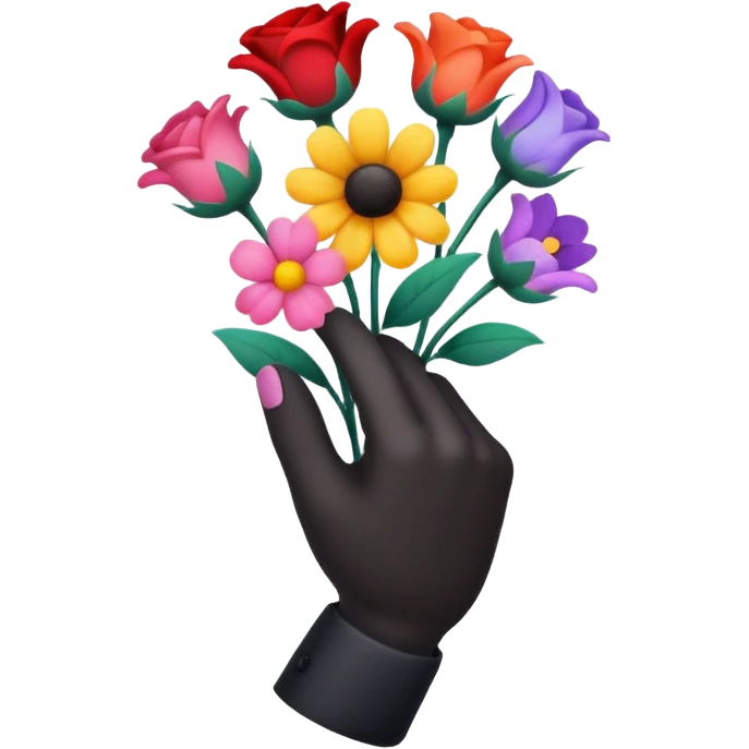black hand holding flowers  emoji