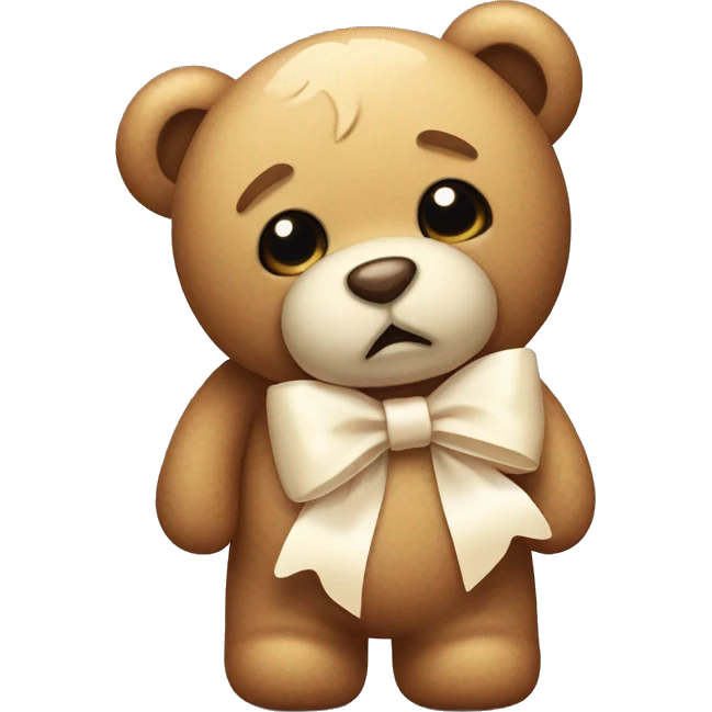 Cute teddy bear with a cream bow, sad emoji