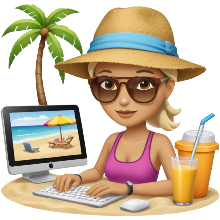 nutricionist with a computer at the beach emoji