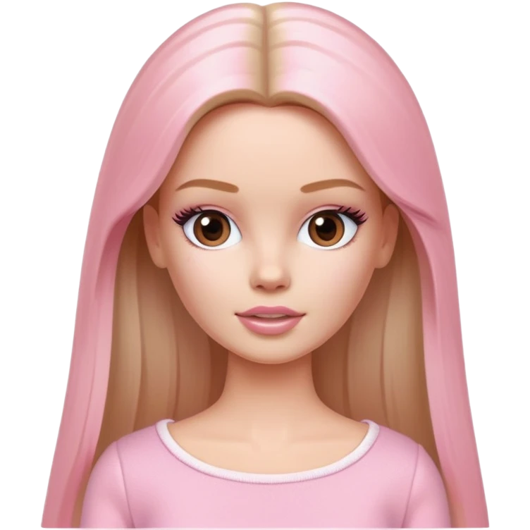A white Barbie girl with long brown straight hair in pale pink clothes smears cream on her face emoji