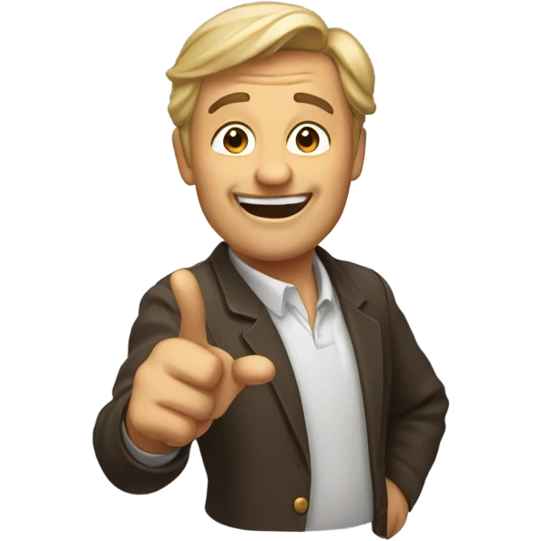 the man is joyful, pointing to the side but looking straight ahead emoji