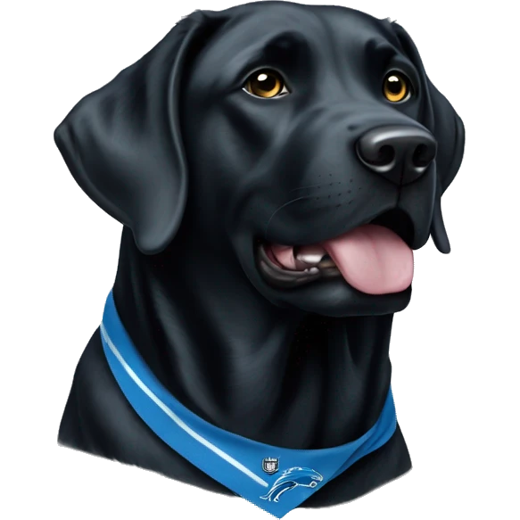 Large Black Lab dog in a Detroit Lions bandana  emoji
