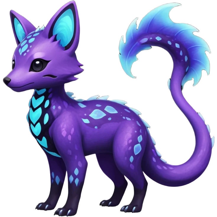Rare realistic dark-purple indigo violet nebulae shiny sparkly dark-neon glowing bioluminescent edgy badass epic pretty beautiful handsome gorgeous aesthetic colorful vibrant Vernid-Trico-species-Fakemon-creature by LiLaiRa, 4 legs, 1 tail, random markings, (full body) emoji