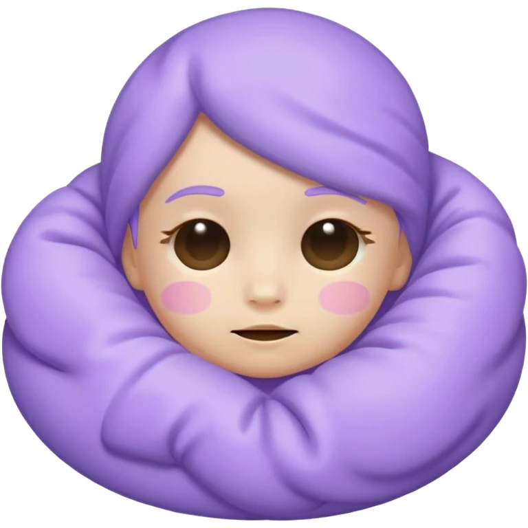 a baby lavender sleepy face emoji with a glowing pastel lavender gradient behind it, lavender skin emoji