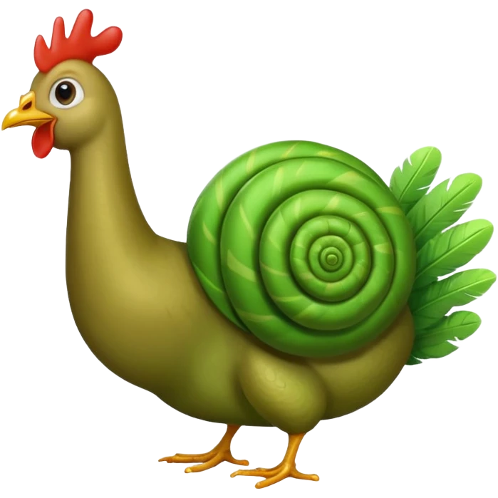 a snail green worm a chicken with jazz hands emoji