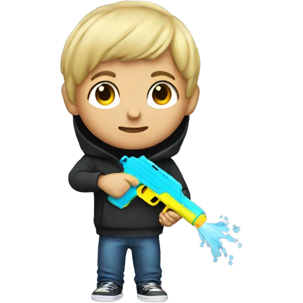 Dirty blonde haired boy wearing a hoodie with a water gun emoji