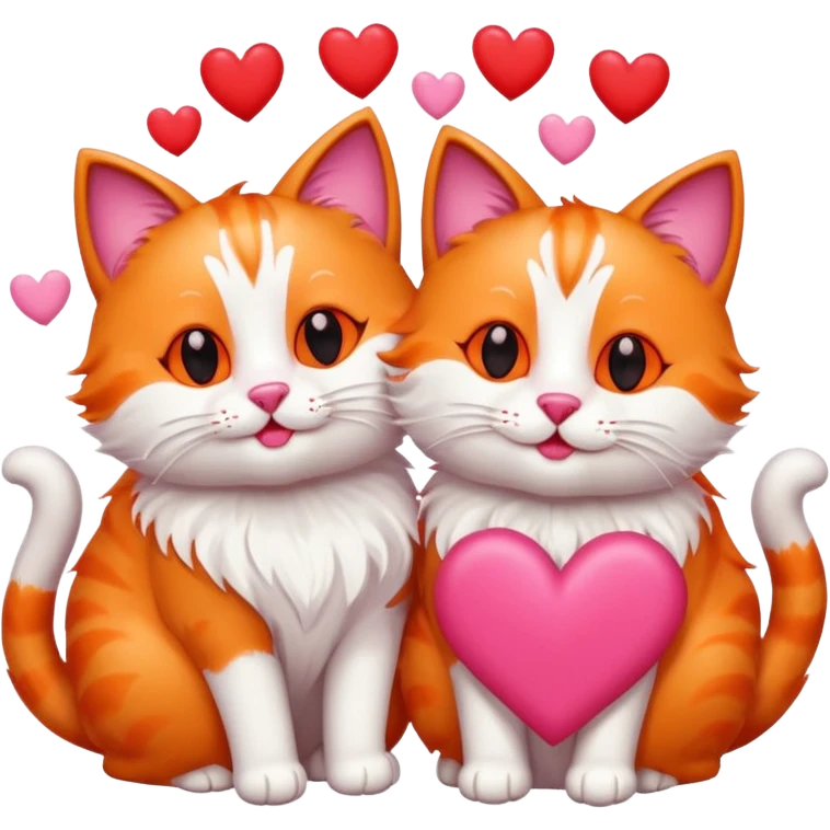 two happy cats in love surrounded by hearts emoji