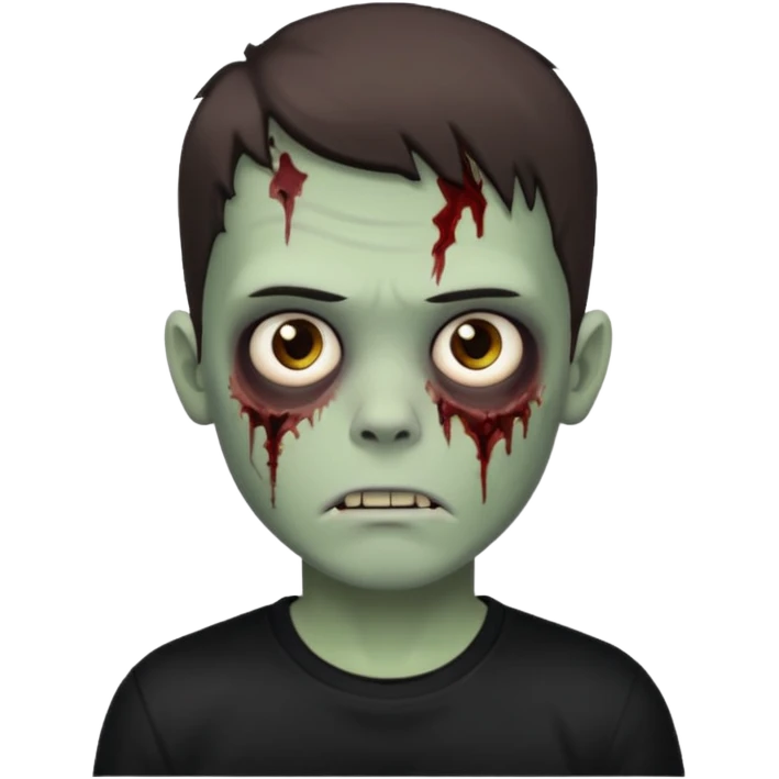 zombie white boy with dark brown edgar haircut and brown eyes (his skin is clear and white but with zombie scars) in black tee  emoji