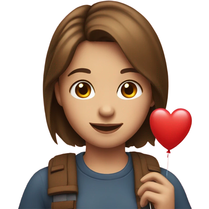 smiling girl with brown hair with heart balloon emoji