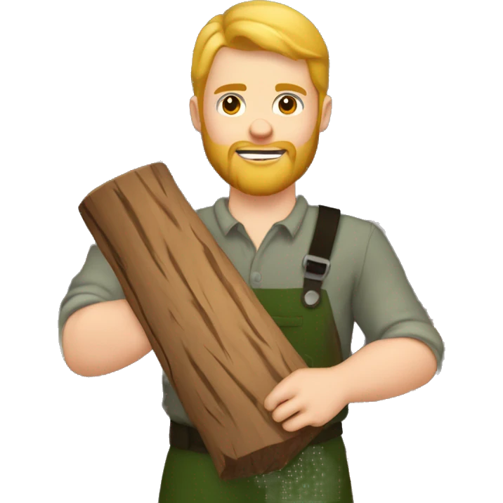 young white man lumberjack with beard blond hair chopping firewood emoji