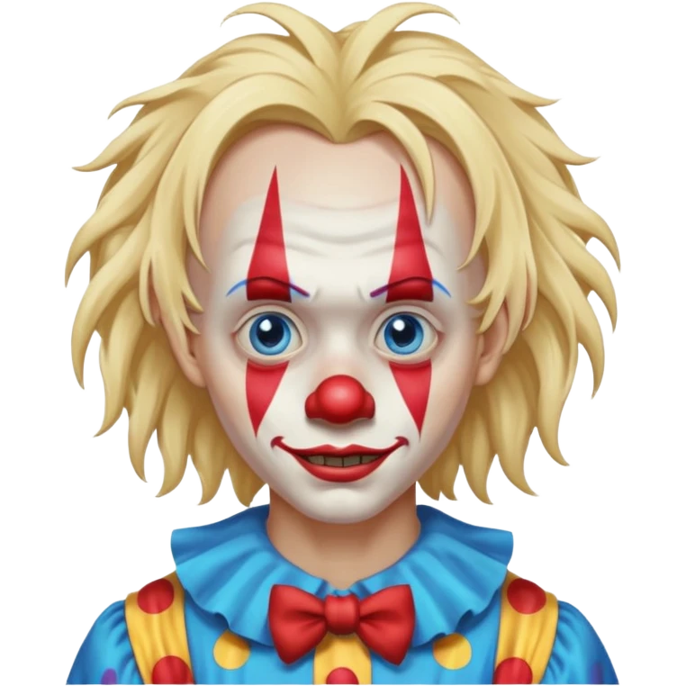 creepy clown boy with messy very long long blonde hair, blue eyes emoji