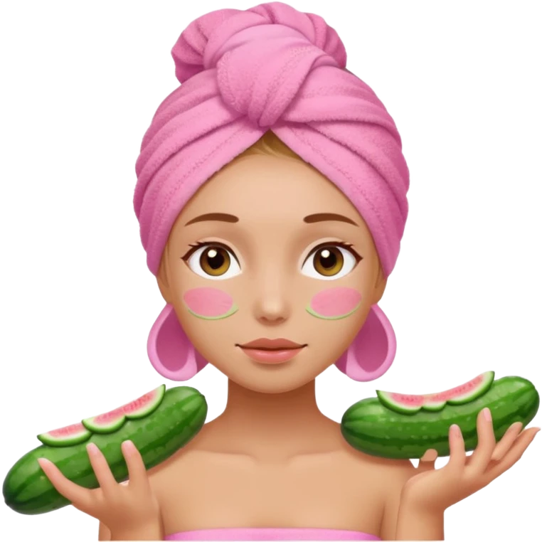 Girl with pink towel in hair cucumbers on eyes  spa emoji