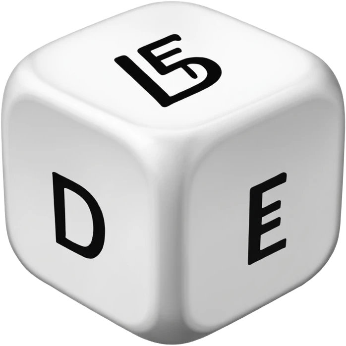 create a dice with the word der die das written on each visible side emoji