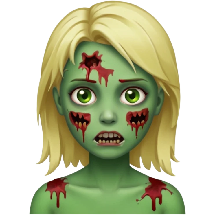 make an zombie girl emoji with blonde hair and (obviously) green skin with wounds emoji