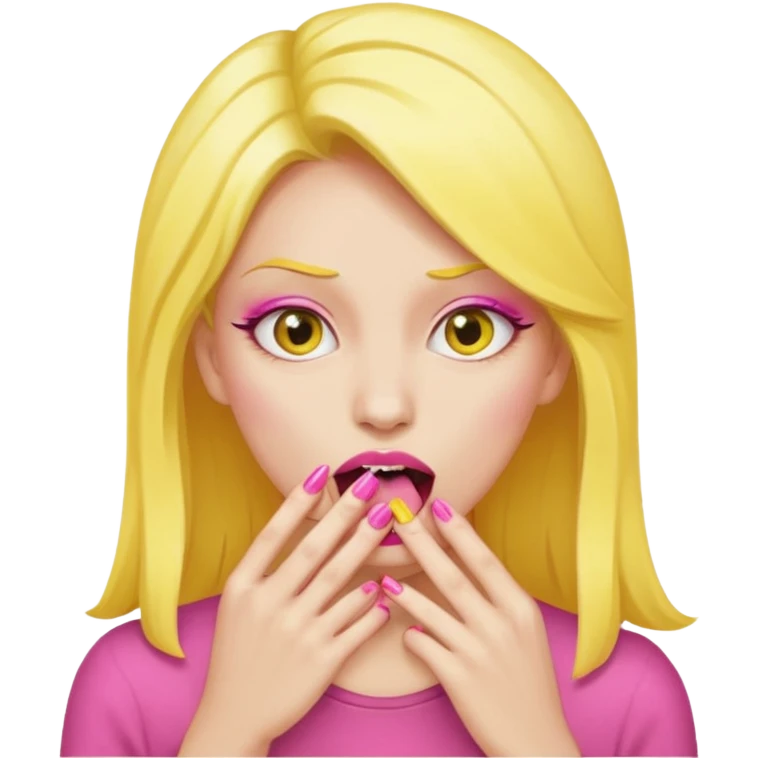 yellow face biting pink nails  emoji