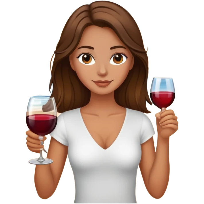 white girl with brown hair on beach with glass of wine emoji