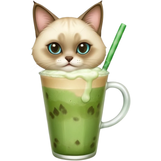 Siamese Cat holding iced matcha latte emoji