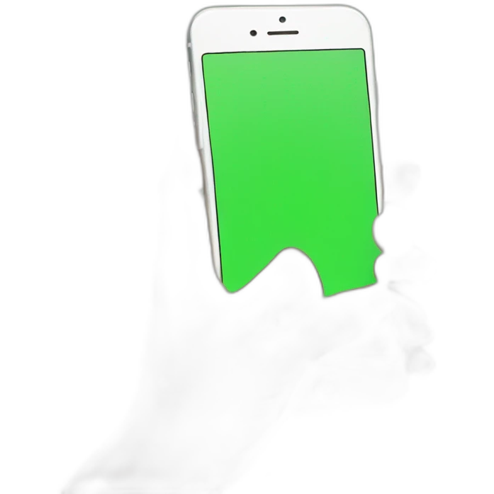 hand holding iphone with green screen emoji