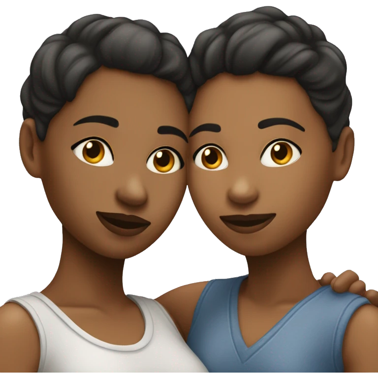 Lesbian couple leaning in for a kiss. One person should be white in the other one should be black. emoji