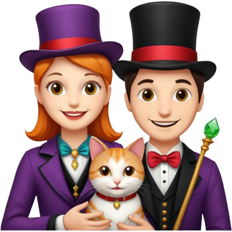 magician couple and their pet cat emoji