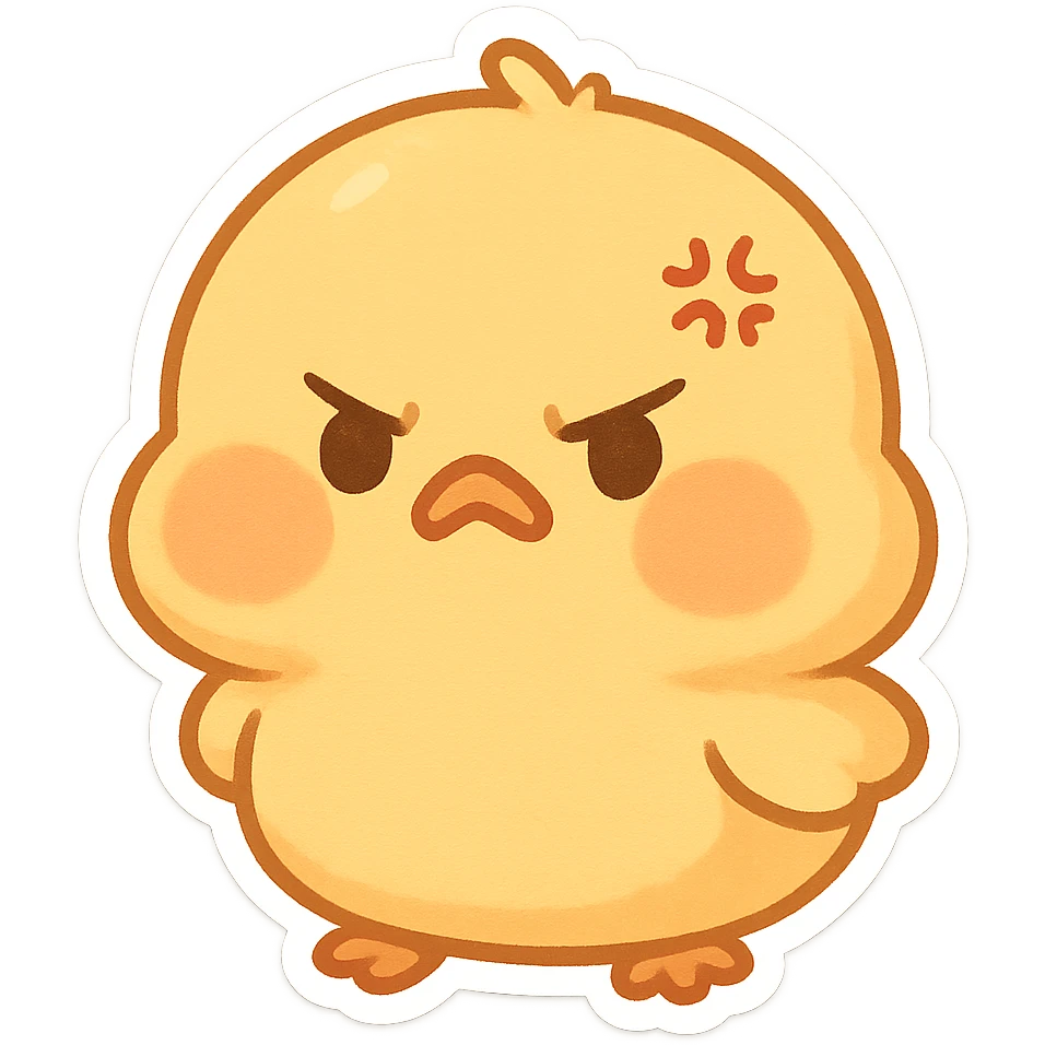 cute angry chibi chick, soft and round, yellow, puffed cheeks, adorable expression, suitable for emoji sticker emoji
