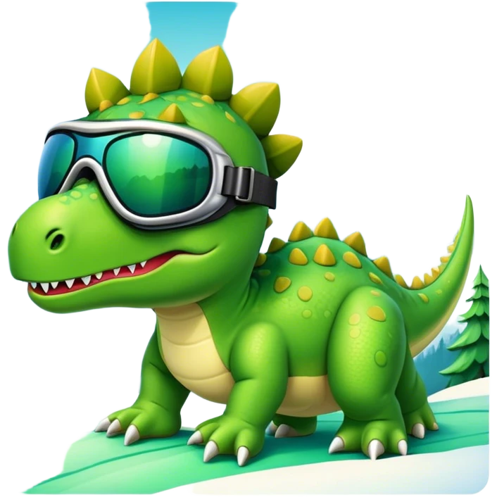Ski goggles on a dinosaur in mountains  emoji