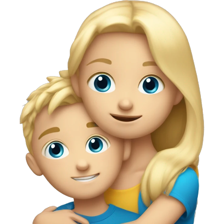 5 year old blond girl with blue eyes hugging a younger brother emoji