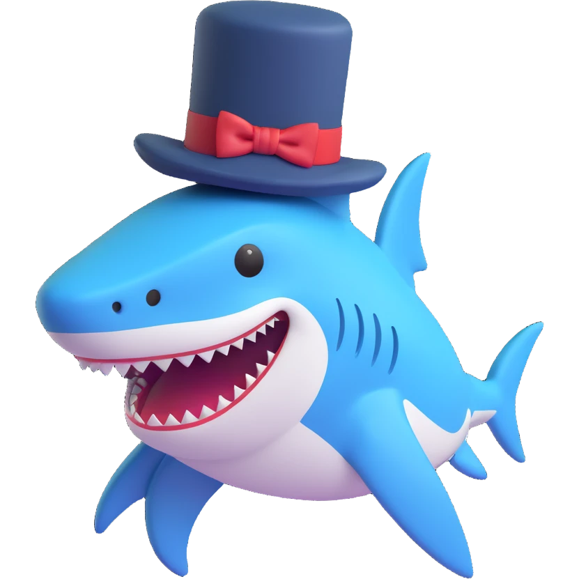 shark with a top hat, 3D emoji style emoji
