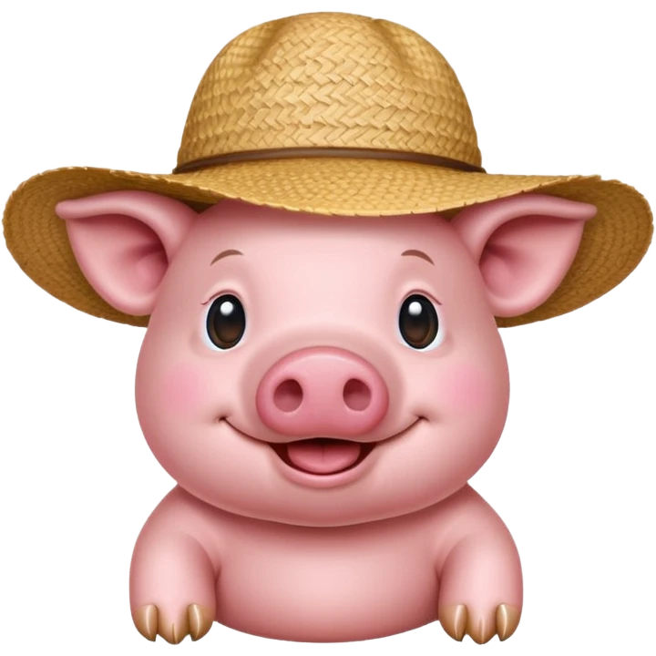 Farmer Pig – pink pig wearing straw hat and smiling emoji
