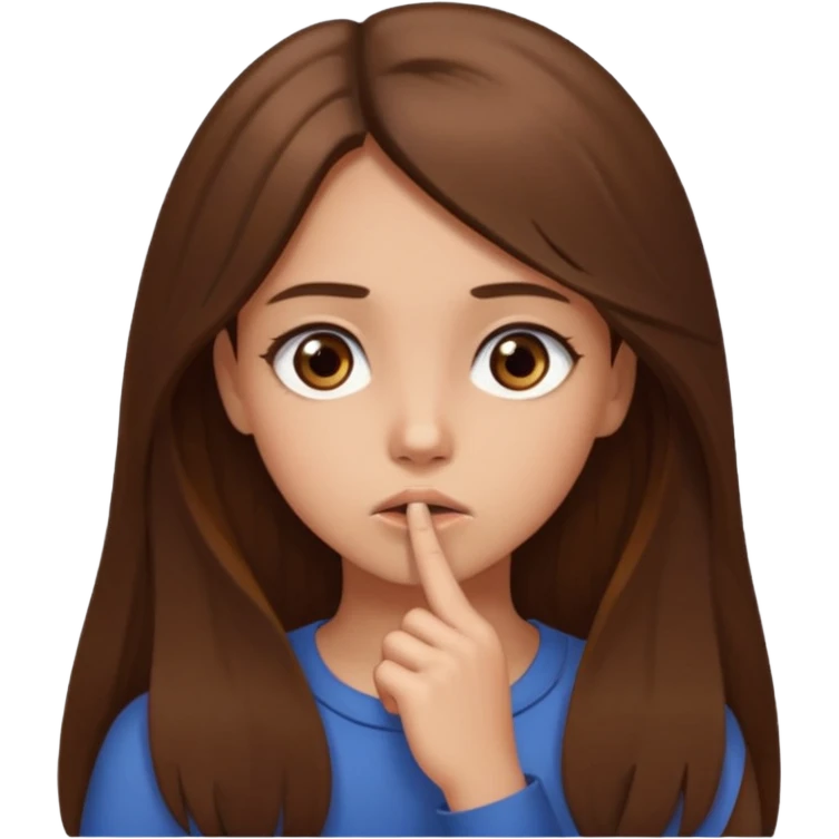 Emoji Fille cheveux long et brun yeux brun avec un doigt dans la bouche comme le truc baka emoji