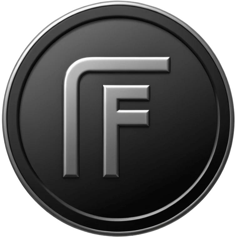 Emoji icon of a black coin with engraved letter F, minimalist style, isolated, no color emoji