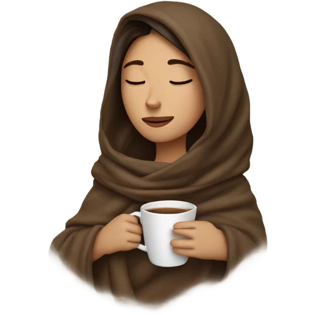 girl brunette inside a blanket sipping coffee eyes closed emoji