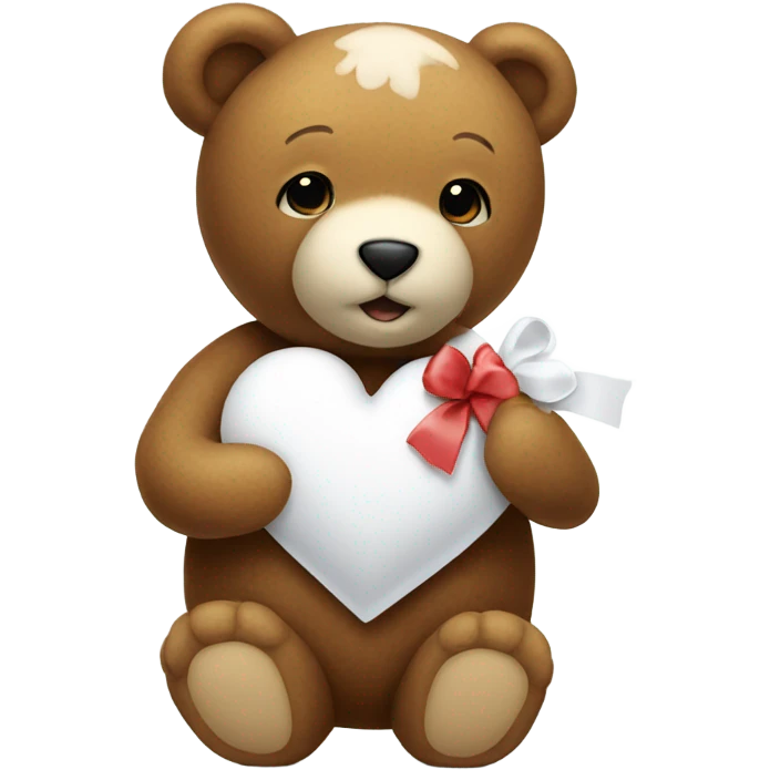 Teddy Bear holding a white heart with a bow in its ear emoji