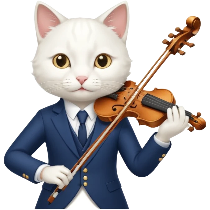 white cat play violin, wear navy suit emoji
