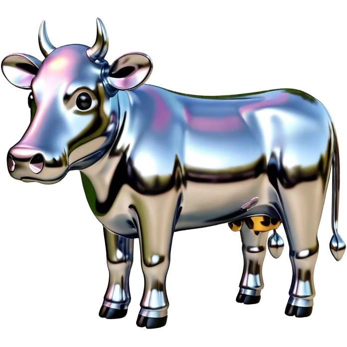   jeff koons style metallic SPAM cow sculpture  emoji