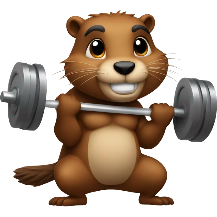 A beaver with strong muscles lifts the barbell emoji