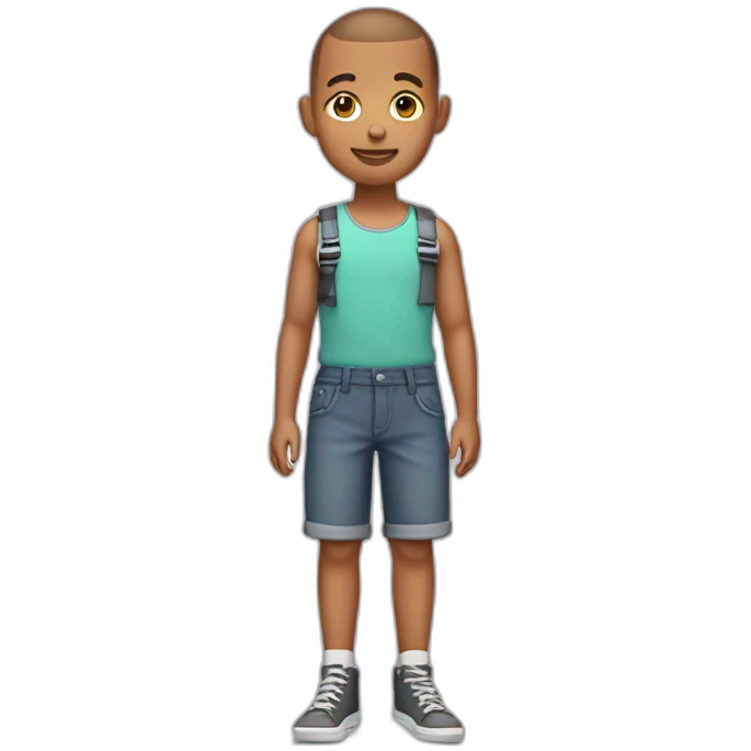 BOY WITH A BUZZ CUT WEARING A BRACE ON HIS RIGHT UNDER LEG emoji