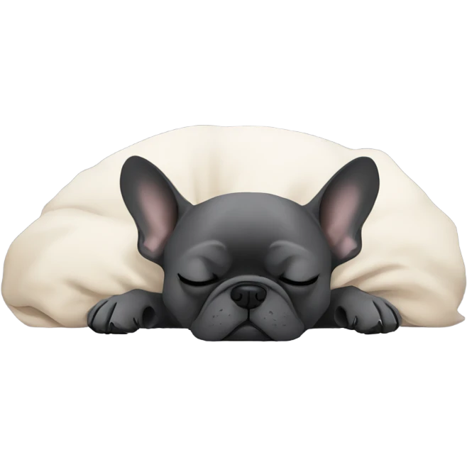 dark grey  french bulldog sleeping with zzz text emoji