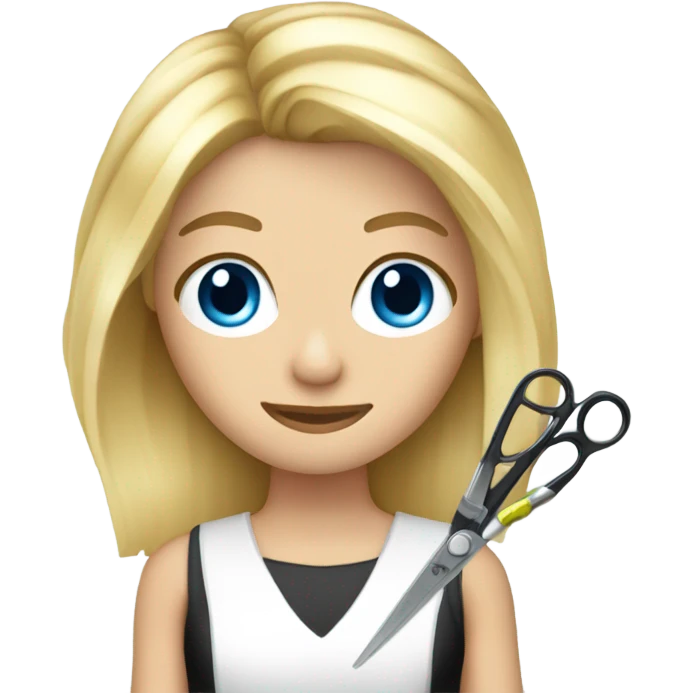 Blonde hair blue eyed hairstylist holding scissors emoji