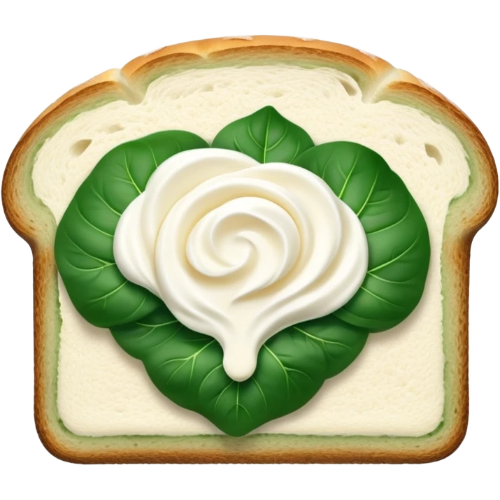 sourdough bread slice with cream cheese and spinach on top  emoji