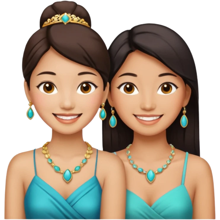 Two different asian women beside each other smiling emoji