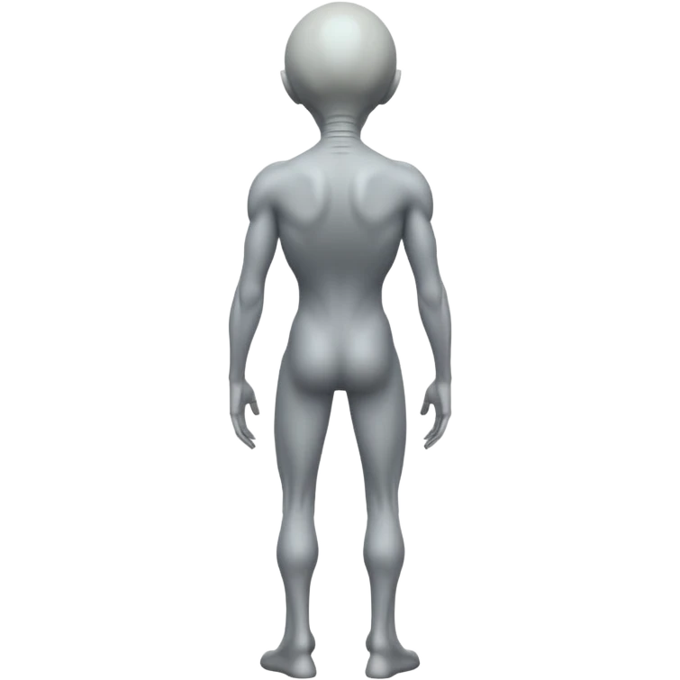 fullbody gray alien leaning and looking over his shoulders, rear backview emoji