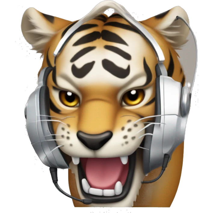 tigre de dientes de sable con un celular y audifonos emoji