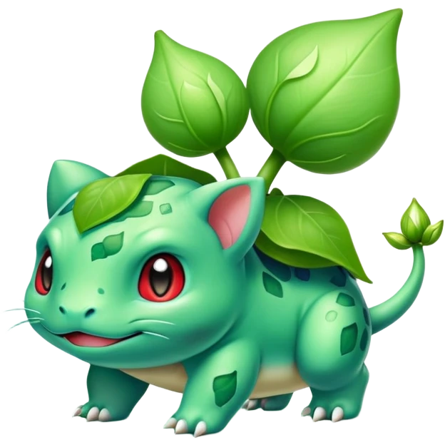 Bulbasaur with a small green unopened plant bulb with layered petals esembling a bud on back emoji
