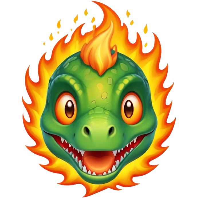 baby dinosaur face on fire emoji