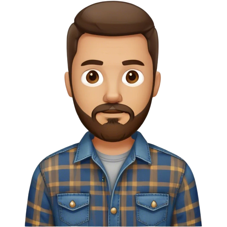 white man with dark brown beard and goatee  standing, wearing jeans and a plaid shirt emoji